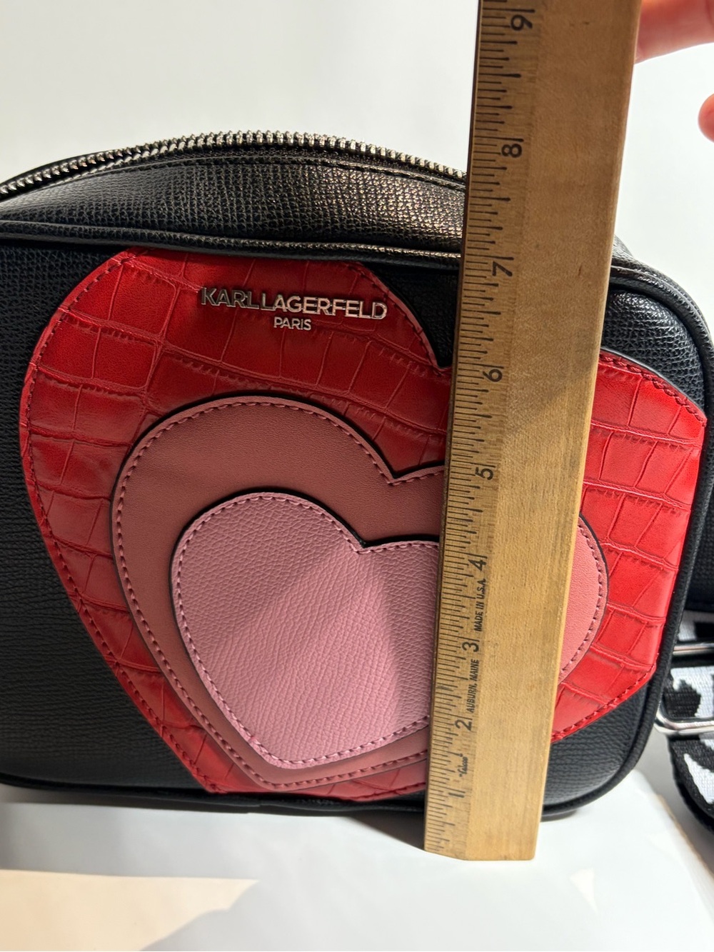 Karl Lagerfeld Black Crossbody with Red, Rose and Pink Heart Motif - Picture 16 of 16